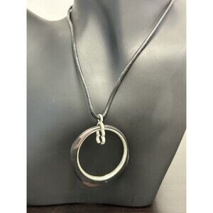 Signed “F” Circle Stone Pendant Adjustable Cord Necklace